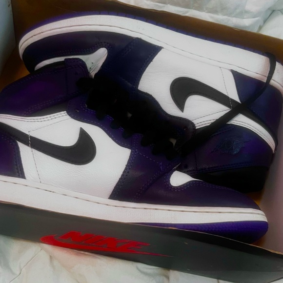 AIR JORDAN 1 RETRO HIGH OGS GS COURT PURPLE BLACK WHITE SIZE : USA 7 - Picture 6 of 6